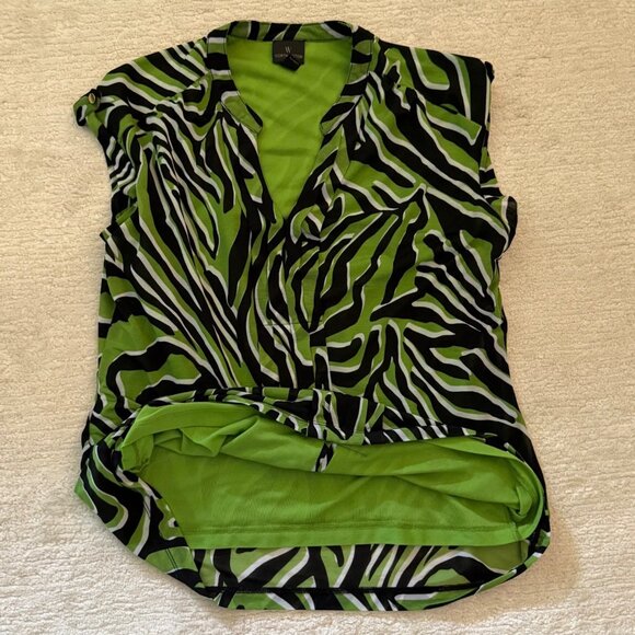 Worthington Womens Green Zebra Print Blouse Size Large Sleeveless V Neck Top - Picture 6 of 10